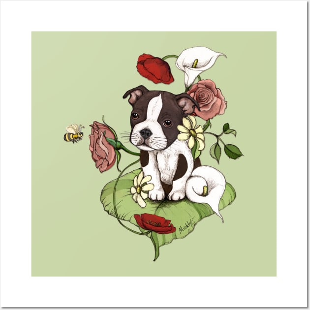Boston Terrier Puppy Bouquet Wall Art by micklyn